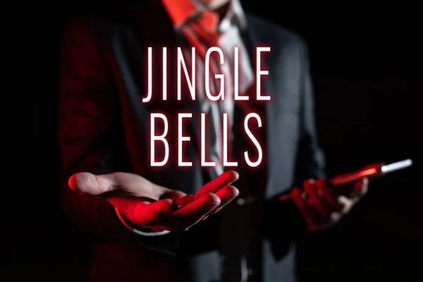 Sign Displaying Jingle Bells Internet Concept Most Famous Traditional Christmas — ストック写真