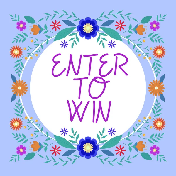 Text caption presenting Enter To Win, Concept meaning Sweepstakes Trying the luck to earn the big prize Lottery Blank Frame Decorated With Abstract Modernized Forms Flowers And Foliage.