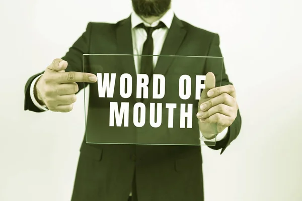 Text Showing Inspiration Word Mouth Business Idea Oral Spreading Information — Photo