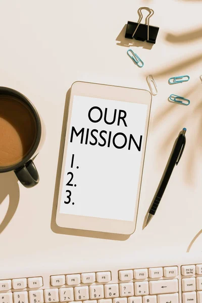Writing Displaying Text Our Mission Concept Meaning Tasks Schedule Need — Foto Stock