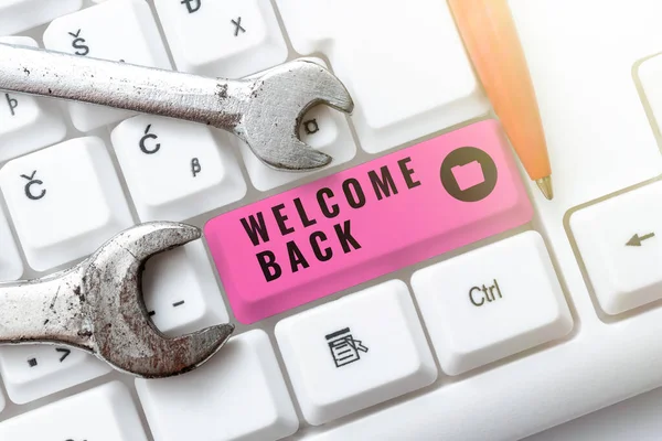 Handwriting Text Welcome Back Word Warm Greetings Arrived Repeat Gladly — Fotografia de Stock