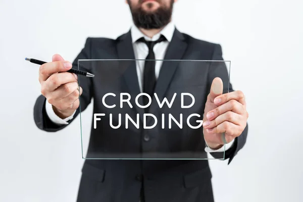 Концептуальный Дисплей Crowd Funding Business Showcase Fundraising Kickstarter Startup Platform — стоковое фото