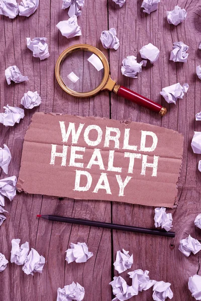 Sign Displaying World Health Day Επιχειρηματική Ιδέα Παγκόσμια Ημέρα Ευαισθητοποίησης — Φωτογραφία Αρχείου