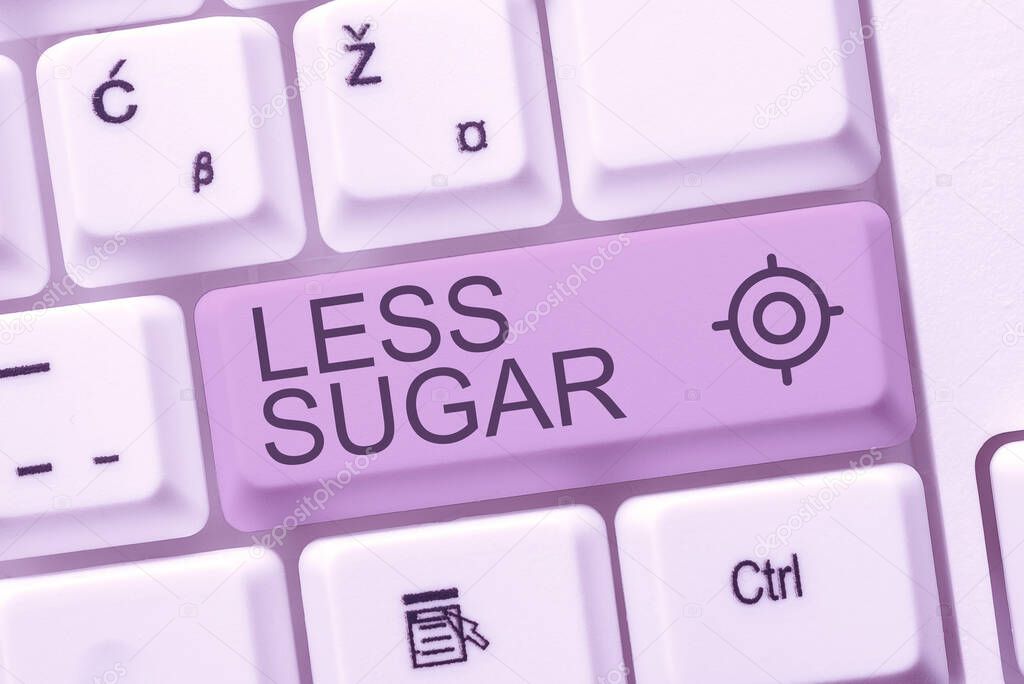 Conceptual caption Less Sugar, Internet Concept Lower volume of sweetness in any food or drink that we eat -49076