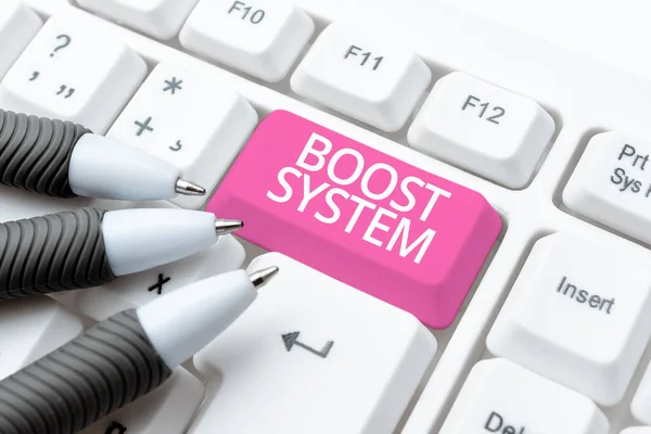 Text Caption Presenting Boost System Business Approach Rejuvenate Upgrade Strengthen — Foto de Stock