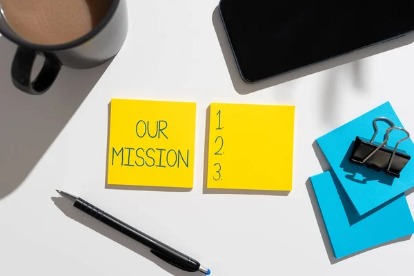 Text Showing Inspiration Our Mission Business Concept Tasks Schedule Need — Fotografia de Stock