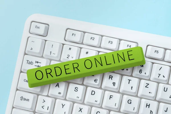Text Sign Showing Order Online Business Showcase Buying Goods Services — Stock Photo, Image