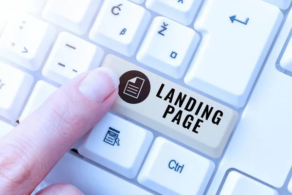 Text Sign Showing Landing Page Word Website Accessed Clicking Link — Stockfoto