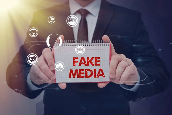 Text Showing Inspiration Fake Media Business Approach Formation Held Brodcasters — Stockfoto