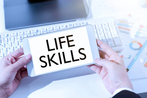 Text Sign Showing Life Skills Internet Concept Necessary Desirable Full — ストック写真