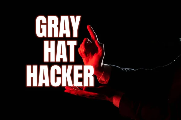 Text Caption Presenting Gray Hat Hacker Word Computer Security Expert — Stockfoto