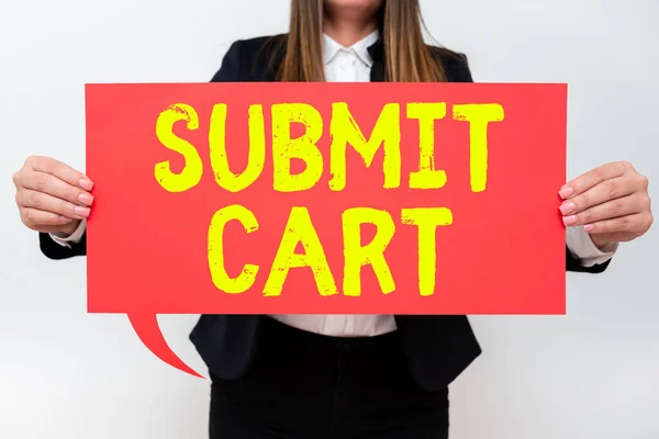 Text Sign Showing Submit Cart Internet Concept Sending Shopping List — Stock fotografie