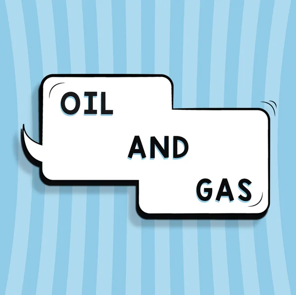 Text showing inspiration Oil And Gas, Business idea Exploration Extraction Refining Marketing petroleum products Communication Box Design Representing Online Messaging And Chatting.