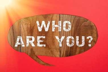 Conceptual caption Who Are You, Word for Introduce Identify yourself personality likes dislikes Cropped Speech Bubble With Important Message Placed On Floor.