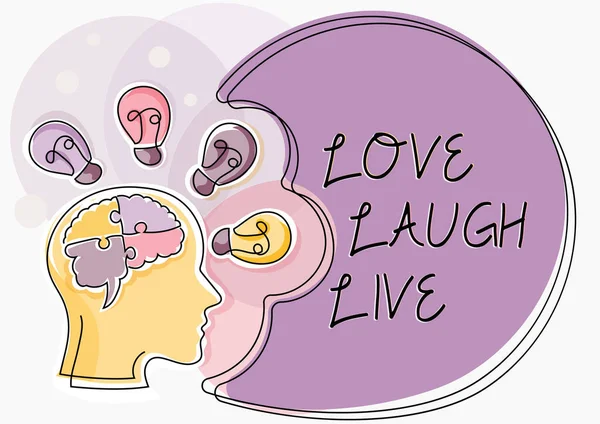 Conceptual display Love Laugh Live, Concept meaning Be inspired positive enjoy your days laughing good humor Man With Puzzled Brain Thinking New Ideas Shown On Presentation Board.