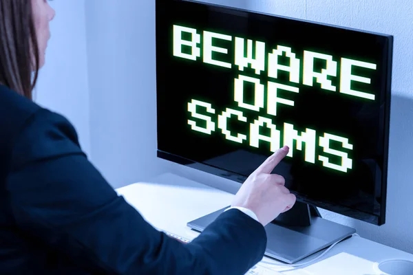 Handwriting Text Beware Scams Concept Meaning Stay Alert Avoid Fraud — Foto Stock