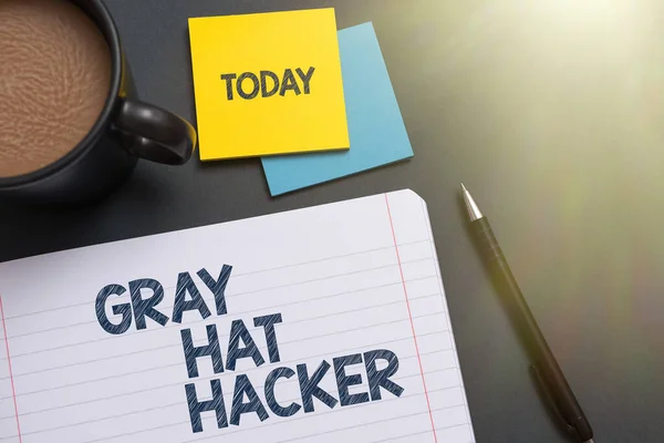 Handwriting Text Gray Hat Hacker Concept Meaning Computer Security Expert — Fotografia de Stock