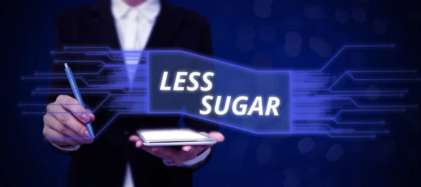 Text Showing Inspiration Less Sugar Business Concept Lower Volume Sweetness — Fotografia de Stock