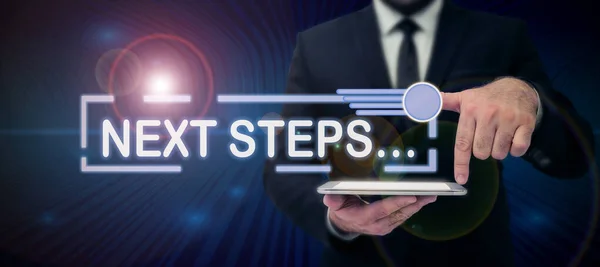 Hand Writing Sign Next Steps Business Concept Numper Process Going — Stock Fotó