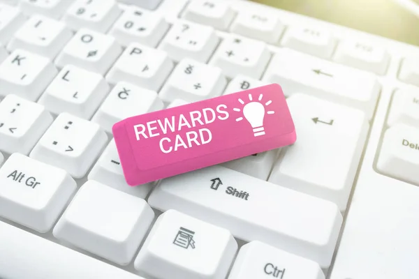 Hand Writing Sign Rewards Card Word Help Earn Cash Points — Stockfoto
