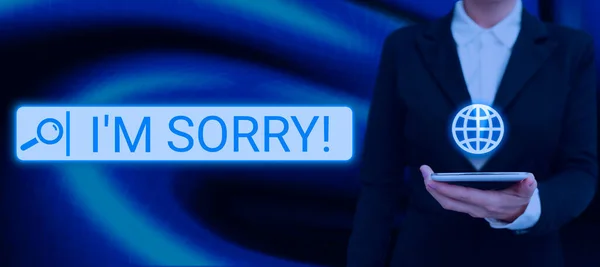 Text Sign Showing Sorry Internet Concept Toask Forgiveness Someone You — Photo