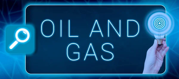 Text Sign Showing Oil Gas Word Written Exploration Extraction Refining — Stockfoto