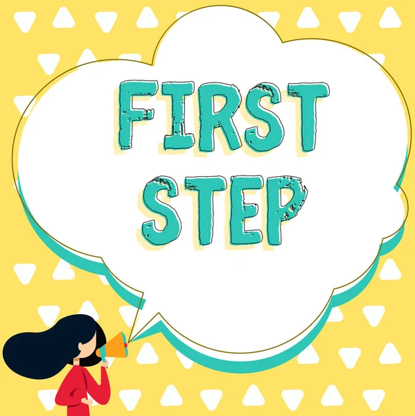 Hand Writing Sign First Step Conceptual Photo Pertaining Start Certain — Fotografia de Stock