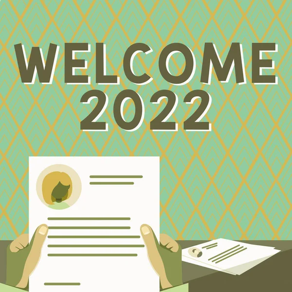 Hand Writing Sign Welcome 2022 Business Overview New Year Celebration — Fotografia de Stock