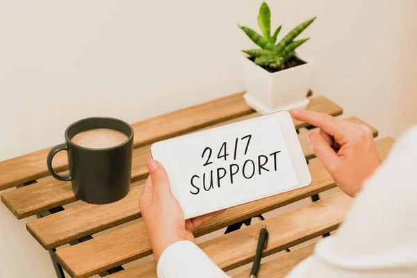 Handwriting Text Support Business Concept Giving Assistance Service Whole Day — Stock Photo, Image