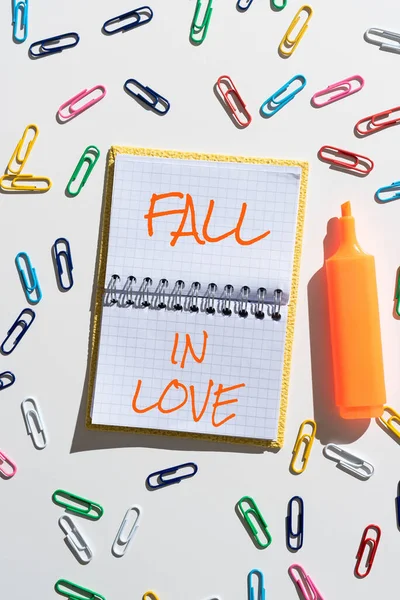 Text Sign Showing Fall Love Concept Meaning Feeling Loving Emotions — Photo