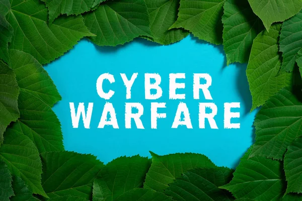 Handwriting text Cyber Warfare, Business showcase Virtual War Hackers System Attacks Digital Thief Stalker Important Informations Written On Paper Under Lot Of Leaves.