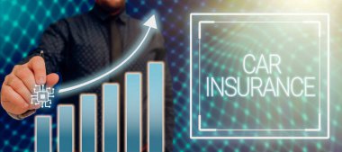 Writing displaying text Car Insurance, Business showcase Accidents coverage Comprehensive Policy Motor Vehicle Guaranty Businessman Holding Pen And Pointing On Graph With Arrows Up.