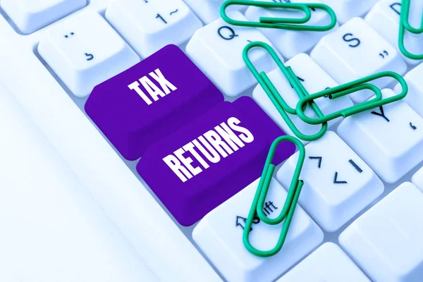 Conceptual Caption Tax Returns Business Showcase Tax Payer Financial Information — Zdjęcie stockowe