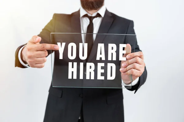 Sign Displaying You Hired Business Showcase Recruitment Being Selected Job — Stockfoto