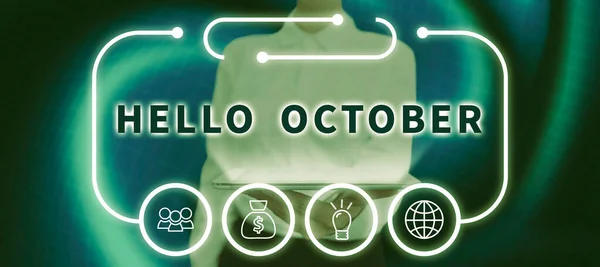 Text Showing Inspiration Hello October Internet Concept Last Quarter Tenth — Foto Stock