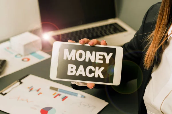 Text Sign Showing Money Back Word Written Get What You — Fotografia de Stock