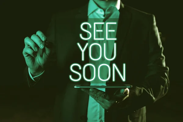 Text Sign Showing See You Soon Conceptual Photo Farewell Meet — Stock Fotó