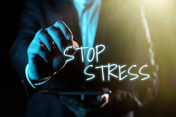 Writing Displaying Text Stop Stress Business Showcase Seek Help Take — Fotografia de Stock