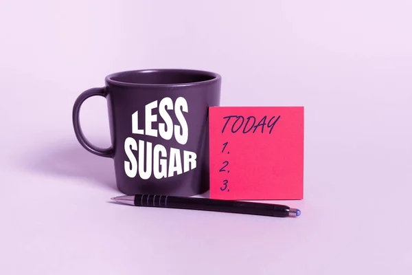 Text Sign Showing Less Sugar Conceptual Photo Lower Volume Sweetness — Zdjęcie stockowe