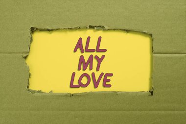 Writing displaying text All My Love, Business showcase The whole affection and good feeling for you Romance happiness Important Informations Written Underneath Ripped Cardboard.