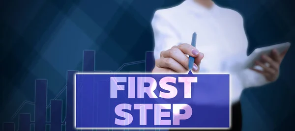 Conceptual Display First Step Business Showcase Pertaining Start Certain Process — 图库照片