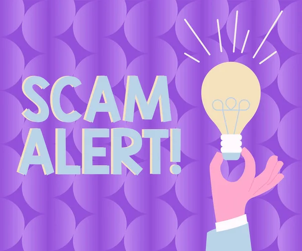 Conceptual display Scam Alert, Conceptual photo warning someone about scheme or fraud notice any unusual Hand Holding Lamp With Formal Outfit Presenting New Ideas For Project,
