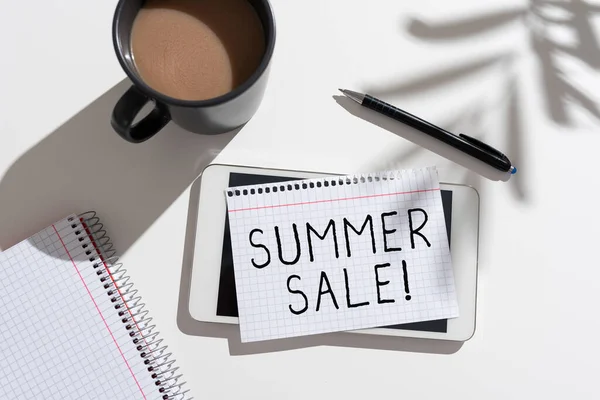Hand Writing Sign Summer Sale Concept Meaning Annual Discount Events — Fotografia de Stock