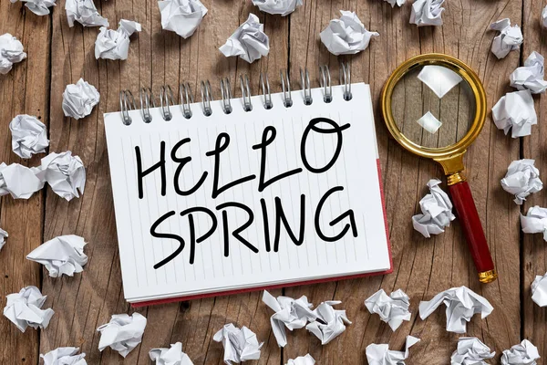 Writing Displaying Text Hello Spring Internet Concept Welcoming Season Winter — Stockfoto