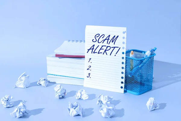 Text Sign Showing Scam Alert Business Concept Warning Someone Scheme — Stockfoto