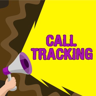 Text sign showing Call Tracking, Business approach Organic search engine Digital advertising Conversion indicator Man Holding Megaphone And Presenting Important Informations.