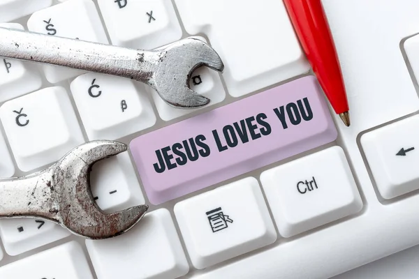 Text caption presenting Jesus Loves You, Concept meaning Believe in the Lord To have faith religious person -49102