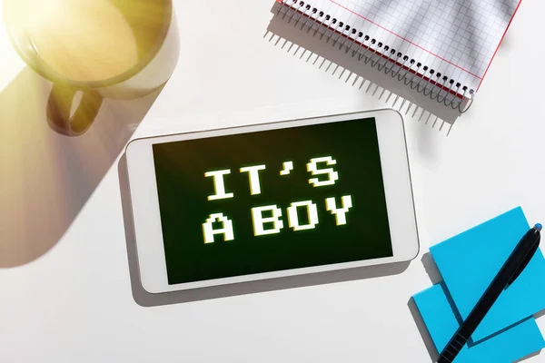 Text Sign Showing Boy Word Written Expecting Male Baby Cute — Stock Fotó