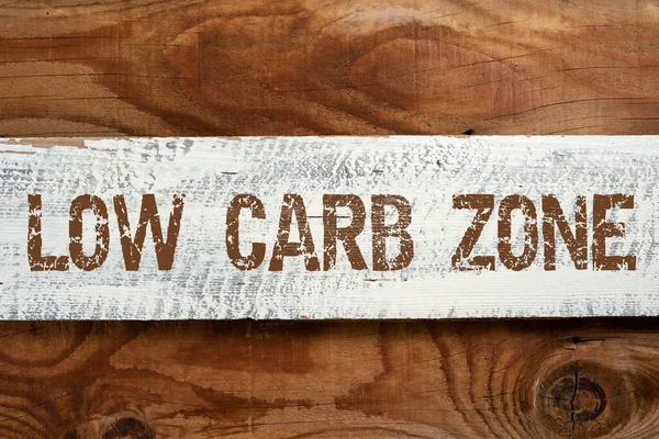Text sign showing Low Carb Zone, Business approach Healthy diet for losing weight eating more proteins sugar free Important Informations Written On Piece Of Wood On Floor.