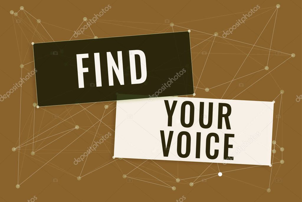 Conceptual caption Find Your Voice, Concept meaning Being able to express oneself as a writer to speak Blank Chat Boxes And Geometric Angles Representing Creative Banners.